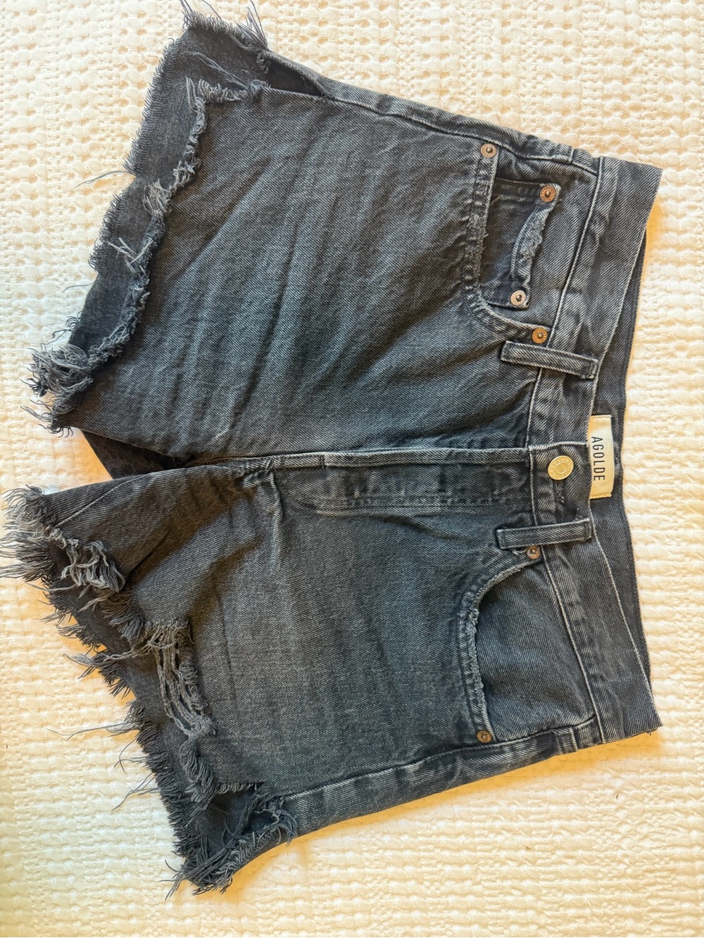 AGOLDE Black Distressed High-Rise Denim Shorts - Picture 2 of 8